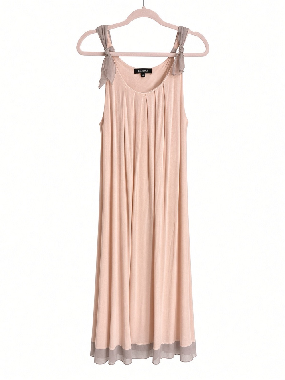 Ellen Tracy blush chiffon tie strap midi dress M wedding guest